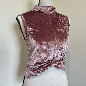 Zobha Crushed Velvet Sleeveless Front Knot Crop Top Mauve Whimsigoth Love Island